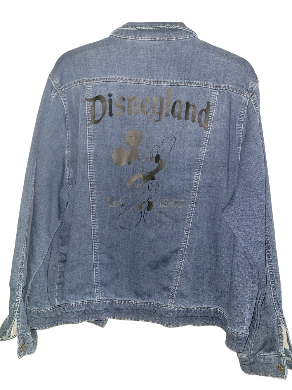 Disney Light Blue Denim Jacket with Black Mickey & Disneyland Print